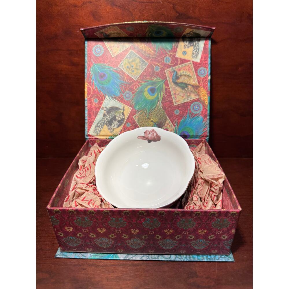 Vintage Gracie China Rose Pattern Bowl In Beautiful Peacock Pattern Gift Box